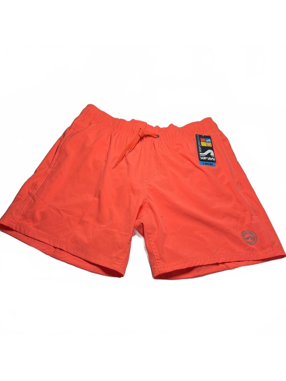 Surf Style Men's Neon Coral Orange Swim Volley Shorts Stretch Size L Pockets NWT